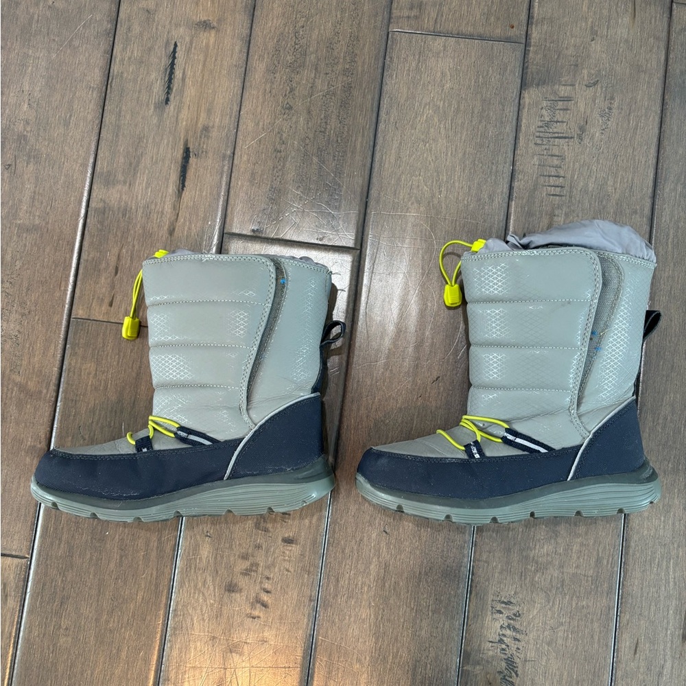 Lands' End Kids Gray and Navy Snow Boots with Yellow Accents